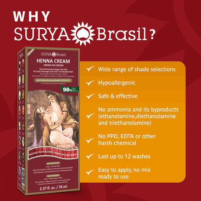 A luxurious box of Surya Brasil Henna Cream, embodying Ayurvedic principles and Amazonian biodiversity for vibrant, nourished hair care.