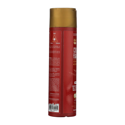Color Fixation Conditioner bottle by Surya Brasil, featuring vegan formula for color protection, hydration, and detangling. Visible label with instructions and ingredients.