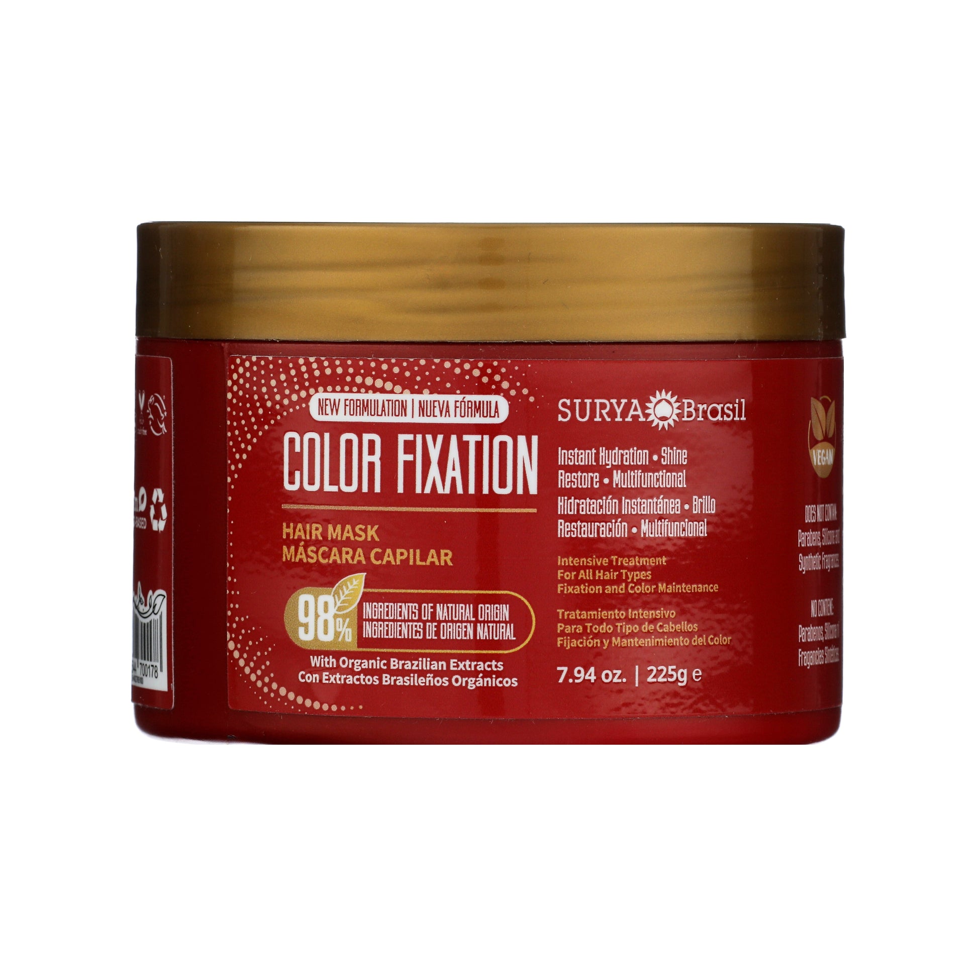 Surya Brasil Color Fixation Hair Mask in a red-and-gold jar for color-treated hair, offering deep nourishment, color protection, and shine enhancement with natural ingredients.