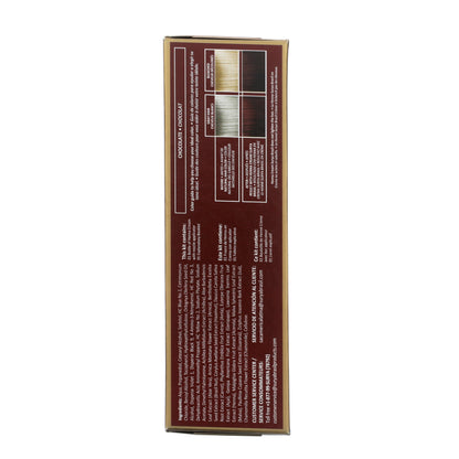 Surya Brasil Henna Cream Chocolate back panel showing shade guide, ingredients, kit contents, and product description emphasizing natural, eco-friendly, gentle hair coloring benefits.