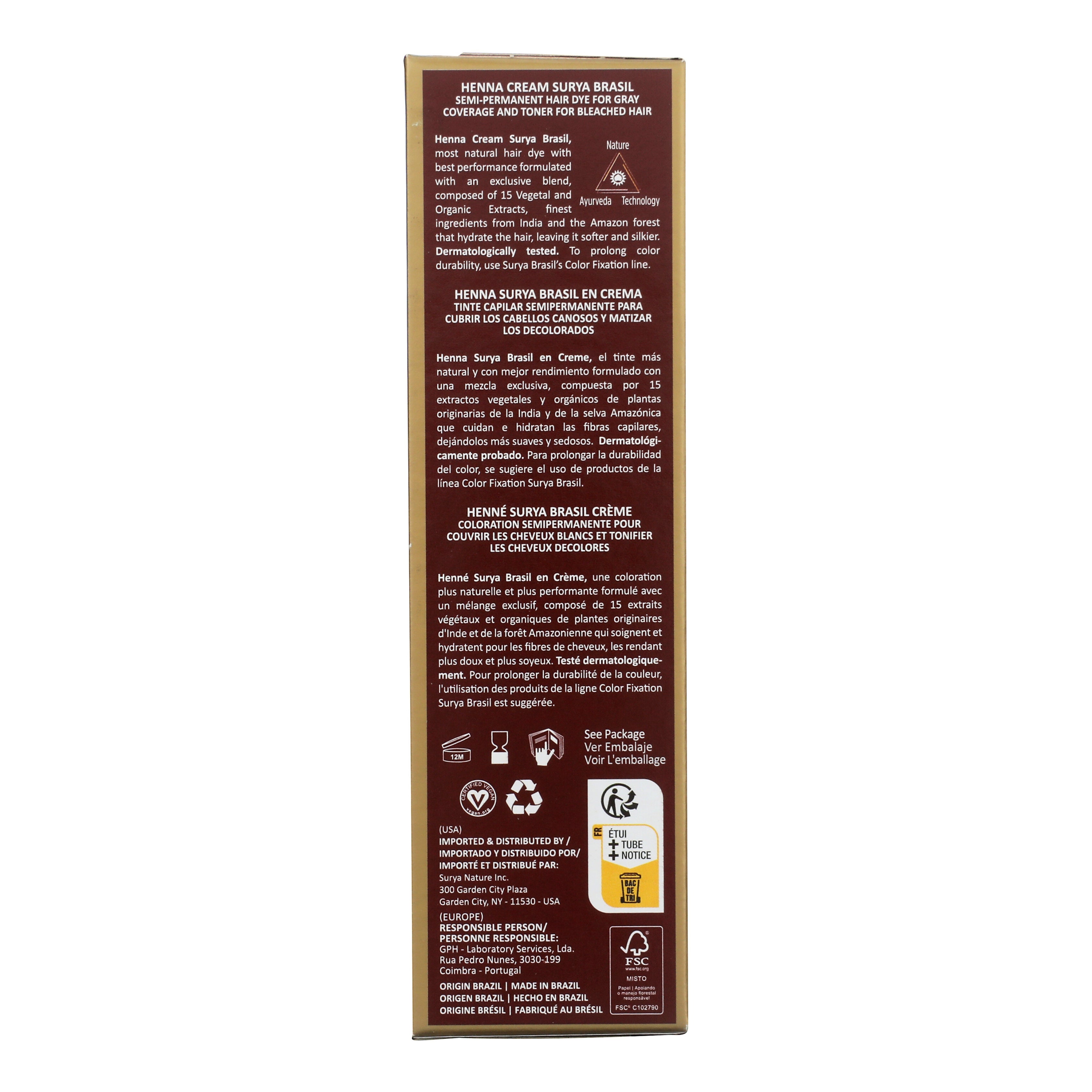 Surya Brasil Henna Cream Mahogany 2.37oz - Natural Hair Coloring
